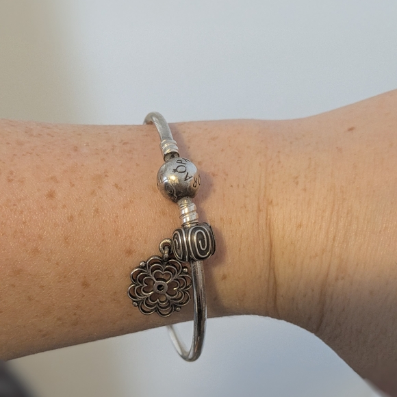 Pandora Sterling Silver Bangle With Charm - Picture 2 of 2